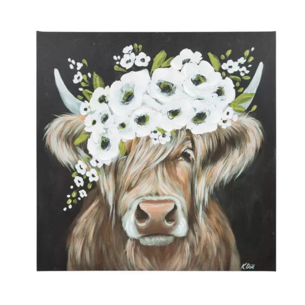 Floral Highland Cow Canvas Wall Decor - Picture 2 of 4